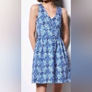 Milly Women's Cotton Blend Fit&Flare Sleeveless Blue and White Dress Size 4